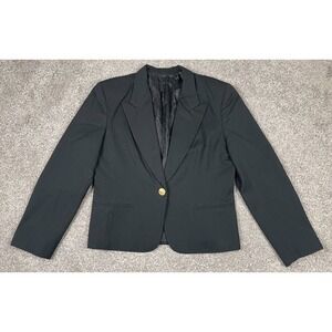 Vintage Liz Claiborne Blazer Womens 12 Black Wool Union Made Gold Crest Button